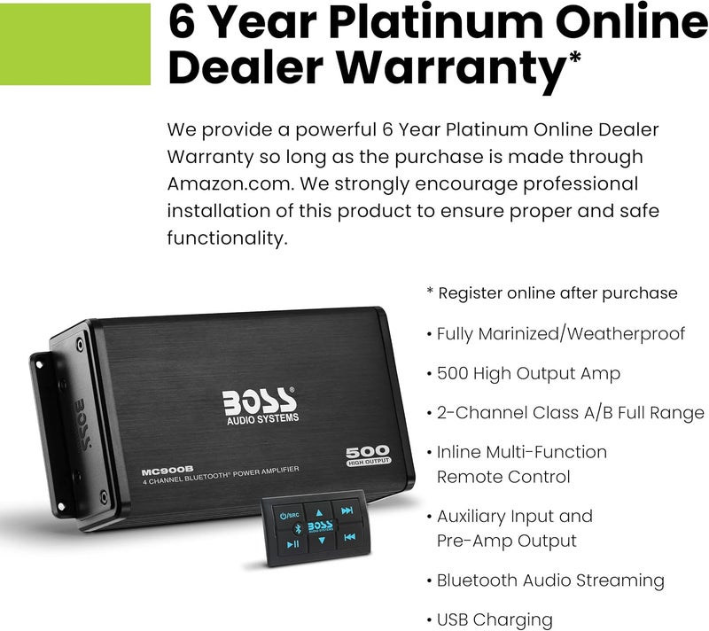 BOSS Audio Systems MC900B 4-Channel Bluetooth Amplifier - 500 Watts High Output for ATV, UTV, and Marine - Image 2