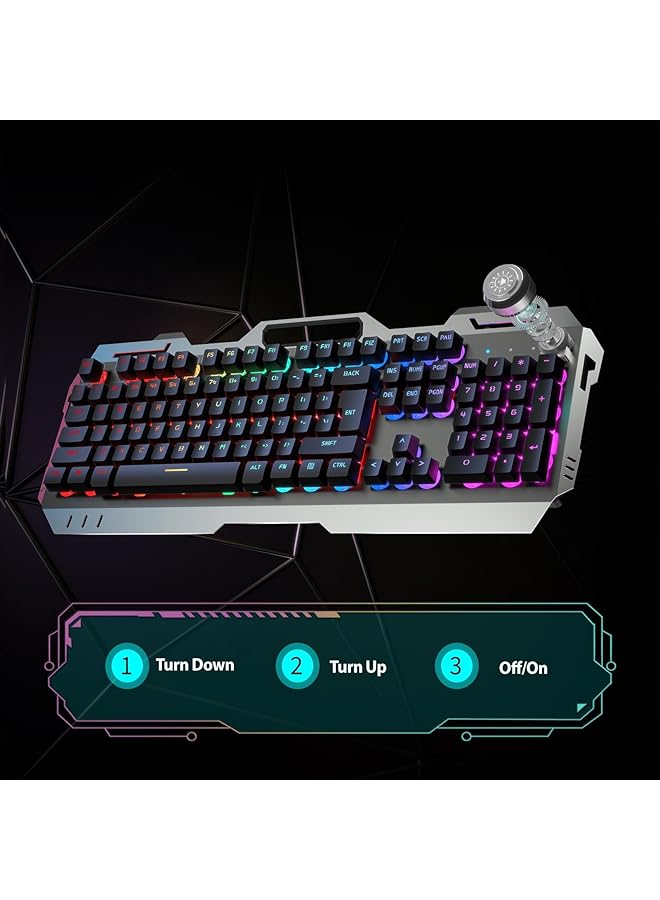 Sumkyle Mechanical Gaming Keyboard With Rgb Backlit Number Pad All Metal Panel Waterproof Light Up Pc Keyboard Usb Wired Computer Keyboards Gaming (Silver White Icy Blue Glow)  - Image 4