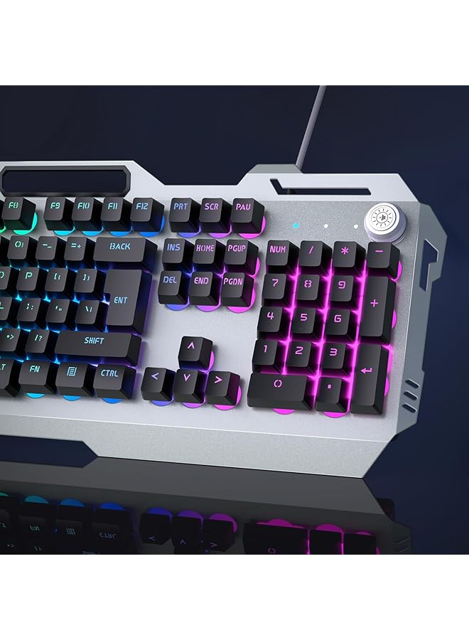 Sumkyle Mechanical Gaming Keyboard With Rgb Backlit Number Pad All Metal Panel Waterproof Light Up Pc Keyboard Usb Wired Computer Keyboards Gaming (Silver White Icy Blue Glow)  - Image 5
