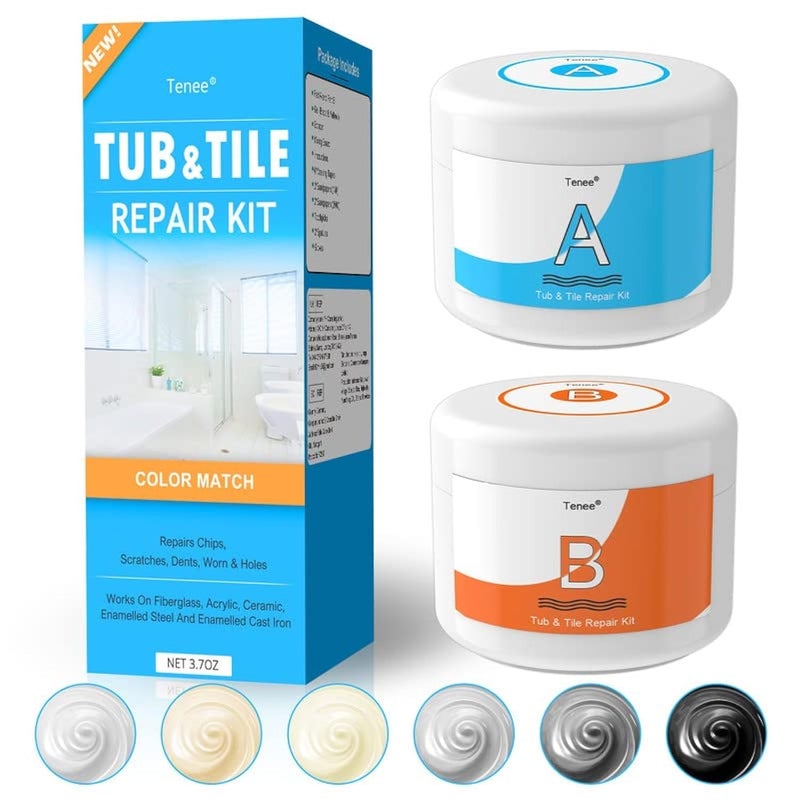 Tenee Tub Repair Kit & Porcelain Repair Kit (Color Match) - 3.7 OZ Fiberglass Repair Kit with Super Adhesion, Bathtub Repair Kit for Cracked Bathtub, Perfectly Treat Cracks, Holes, Dents, Worns and Shower  - Image 1