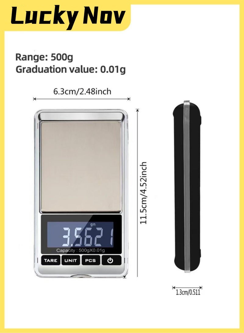 LuckyNov Digital Precision Gram Scale, 0.001oz/0.01g 500g Mini Pocket Scale, Portable Electronic Weight Jewelry Scales, Tare, Auto Off, Stainless Steel. - Image 2