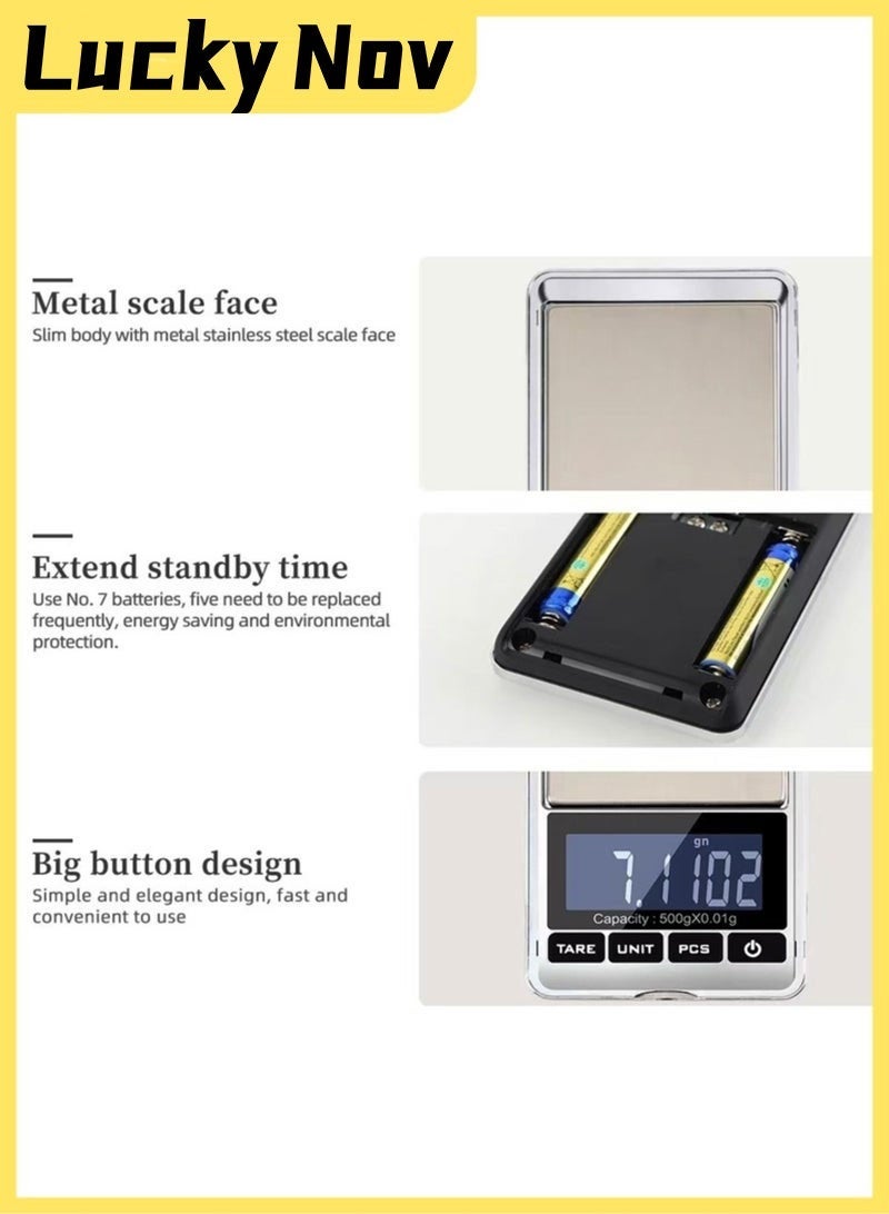 LuckyNov Digital Precision Gram Scale, 0.001oz/0.01g 500g Mini Pocket Scale, Portable Electronic Weight Jewelry Scales, Tare, Auto Off, Stainless Steel. - Image 4