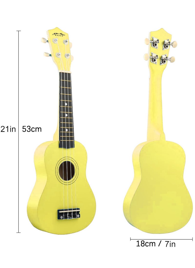 Mike Music - Beginner Ukulele Set for Kids Adults 21 inch Ukuleles Starter Kit Hawaii Mini Guitars for Students Small Guitar Ukulele with Gig Bag, Digital Tuner, Capo, Belt, 1 Spare String and Pick (Yellow) - Image 1