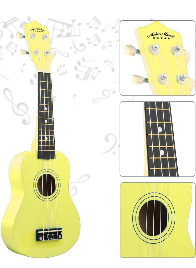 Mike Music - Beginner Ukulele Set for Kids Adults 21 inch Ukuleles Starter Kit Hawaii Mini Guitars for Students Small Guitar Ukulele with Gig Bag, Digital Tuner, Capo, Belt, 1 Spare String and Pick (Yellow) - Image 1