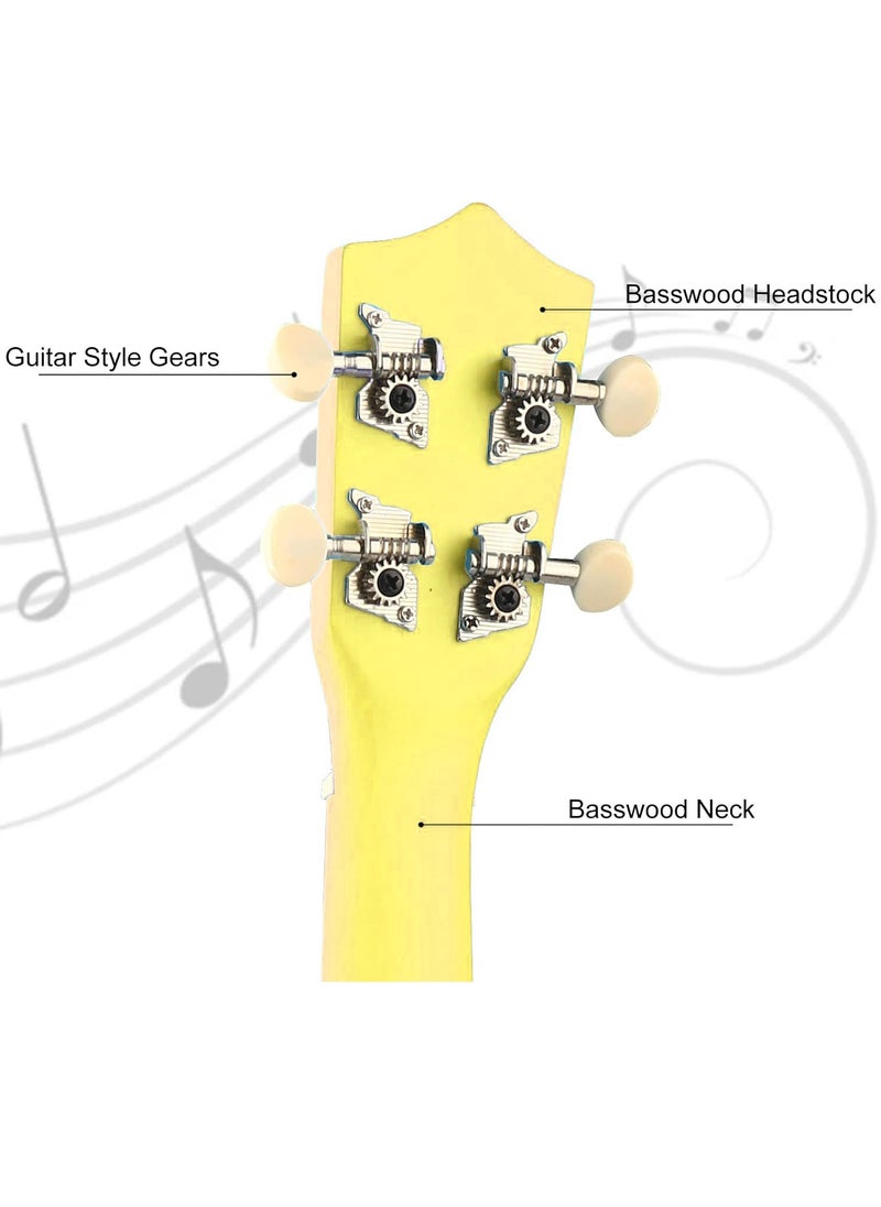 Mike Music - Beginner Ukulele Set for Kids Adults 21 inch Ukuleles Starter Kit Hawaii Mini Guitars for Students Small Guitar Ukulele with Gig Bag, Digital Tuner, Capo, Belt, 1 Spare String and Pick (Yellow) - Image 1