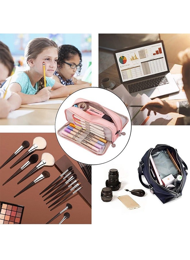 حالة قلم رصاص كبيرة السعة ، 3 مقصورات حقيبة قلم رصاص قماش مع سحاب ، حقيبة قلم رصاص جمالية حقيبة قلم رصاص لمكتب المدرسة طلاب الفتيات المراهقات الأولاد (الوردي) - Image 5