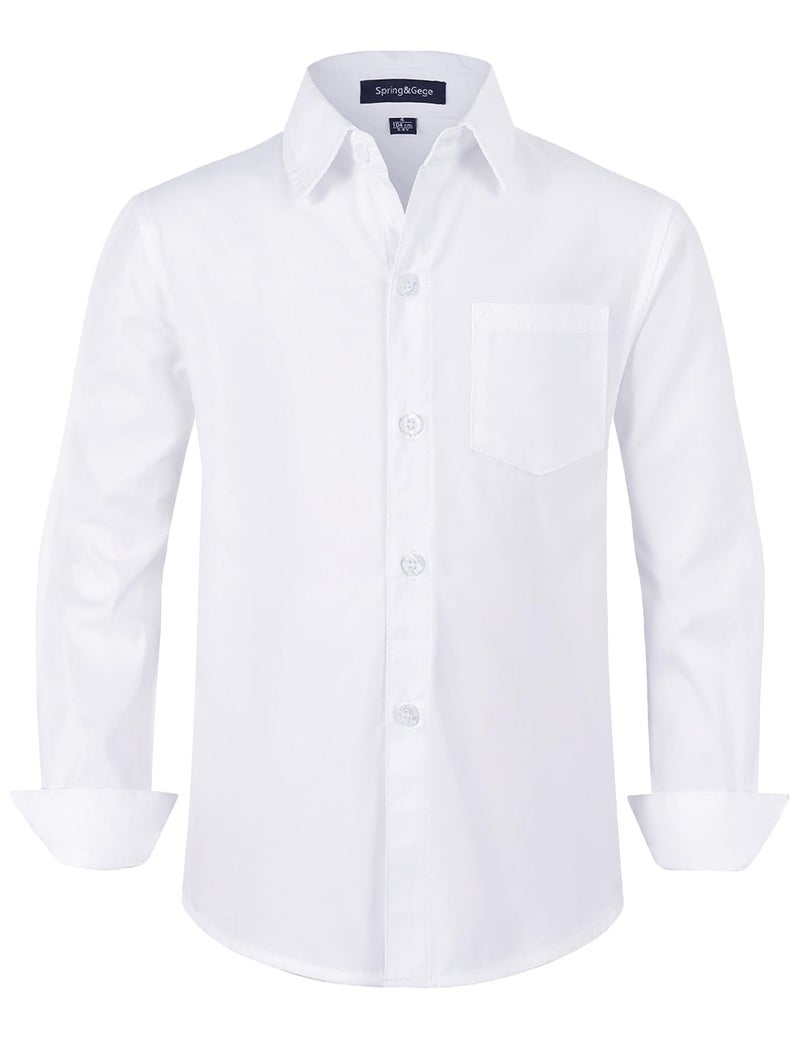 Spring&Gege Boys White Dress Shirts Long Sleeve Kids School Uniform Button Down Shirt Formal Poplin Size 16 - Image 1
