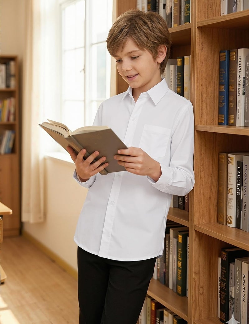Spring&Gege Boys White Dress Shirts Long Sleeve Kids School Uniform Button Down Shirt Formal Poplin Size 16 - Image 3
