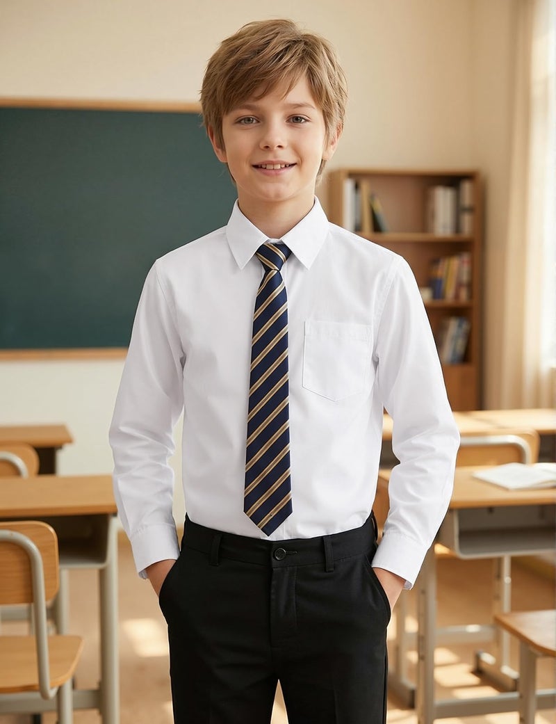 Spring&Gege Boys White Dress Shirts Long Sleeve Kids School Uniform Button Down Shirt Formal Poplin Size 16 - Image 2