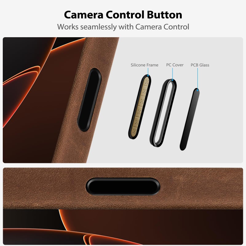 Belemay Handcrafted Crazy Horse Leather Case for iPhone 17 Pro, Compatible with MagSafe, Vintage Aesthetic, Two-Tone Effect, Unique Patina, Camera Control Button, Metal Buttons (6.3"), Vintage Brown - Image 5