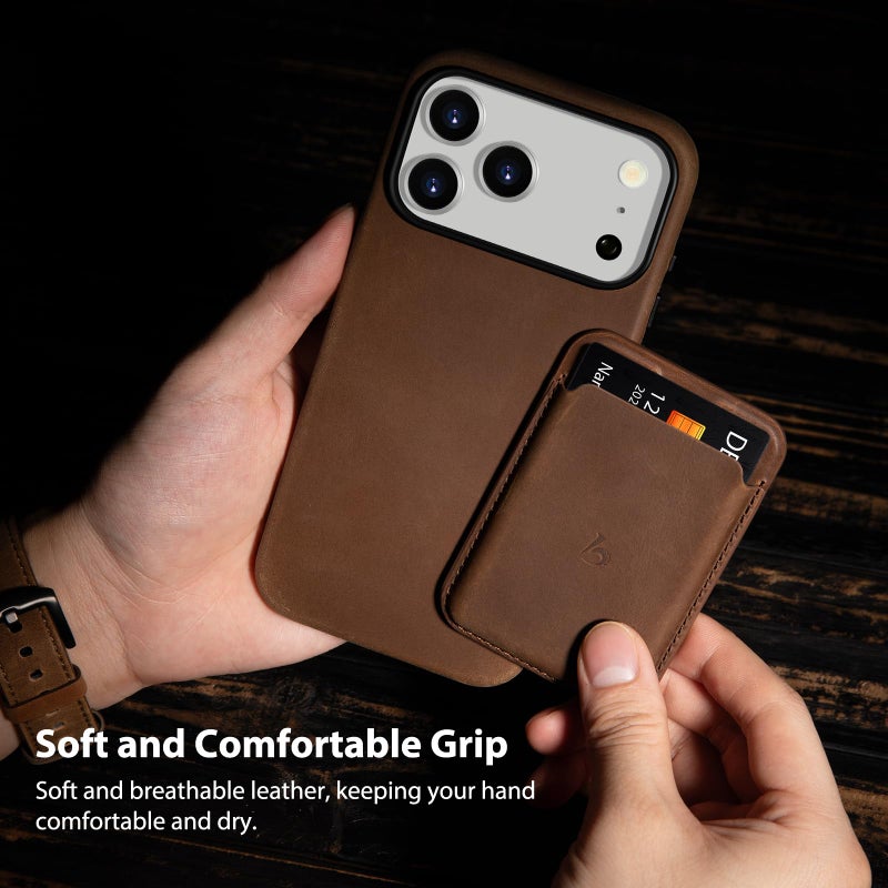 Belemay Handcrafted Crazy Horse Leather Case for iPhone 17 Pro, Compatible with MagSafe, Vintage Aesthetic, Two-Tone Effect, Unique Patina, Camera Control Button, Metal Buttons (6.3"), Vintage Brown - Image 4