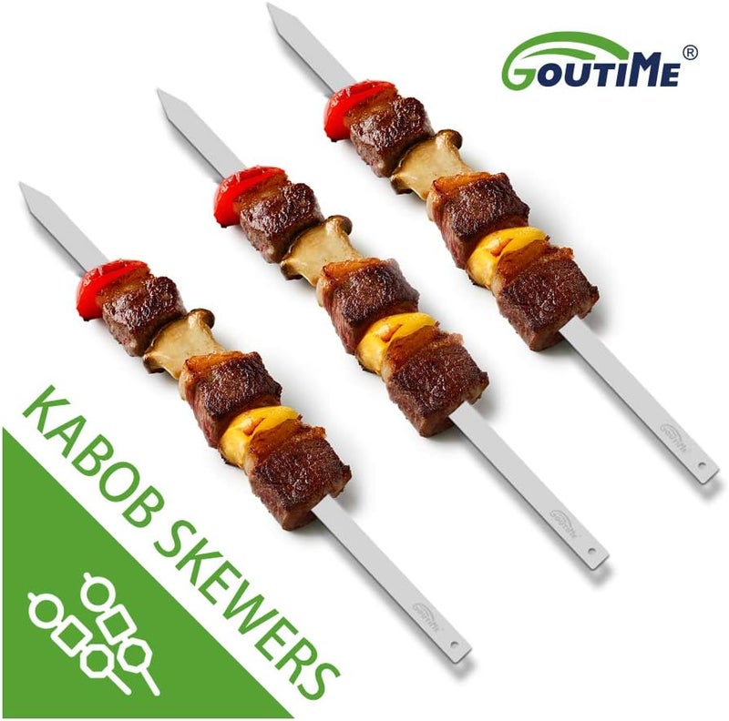 GOUTIME أسياخ شواء جوتايم، بطول 27 بوصة، عرض 1 بوصة، من الفولاذ المقاوم للصدأ المسطح، بدون مقبض خشبي، للشواء الفارسي والبرازيلي والكوبيديه، مجموعة من 7 قطع مع حقيبة تخزين - Image 2