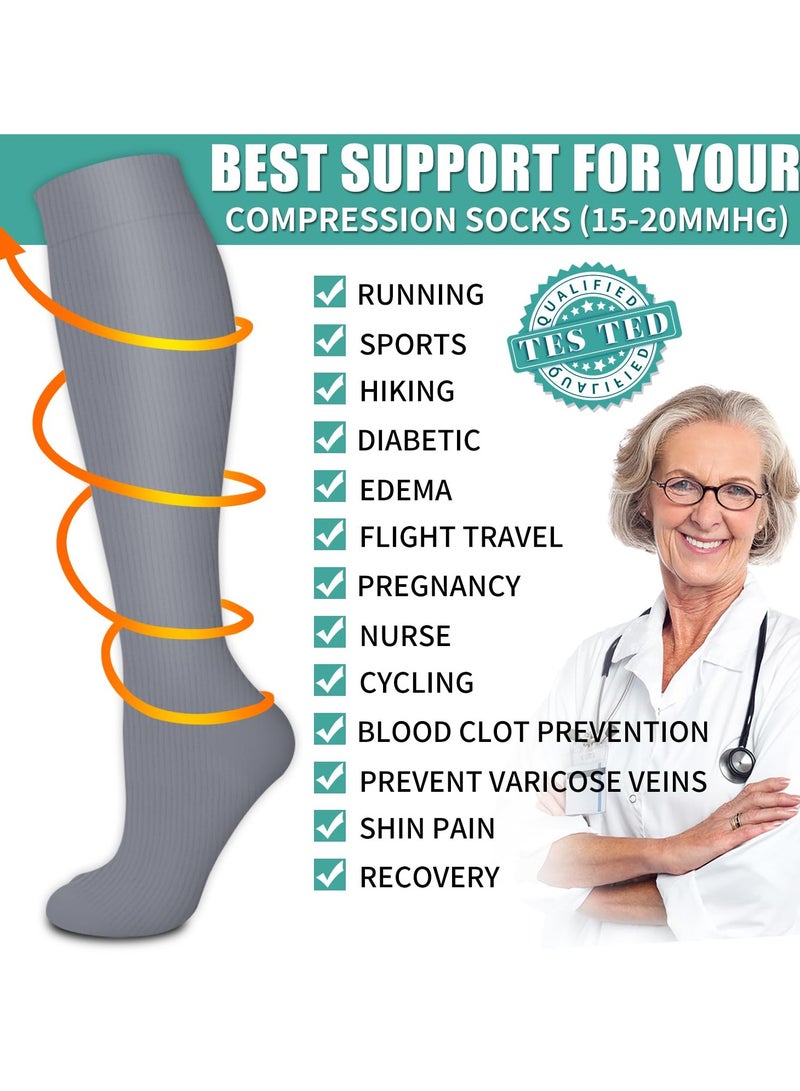 إسكدنيا جوارب ضغط طبية مكونة من 3 قطع - جوارب ضغط للنساء والرجال لتخفيف الدورة الدموية وإجهاد الساق والنعل، أفضل دعم للممرضات والجري والمشي لمسافات طويلة والتعافي باللون الأسود والرمادي والأبيض - Image 5