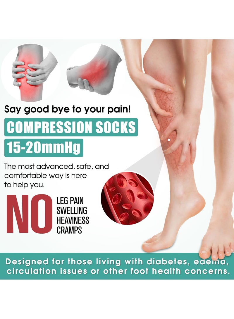 إسكدنيا جوارب ضغط طبية مكونة من 3 قطع - جوارب ضغط للنساء والرجال لتخفيف الدورة الدموية وإجهاد الساق والنعل، أفضل دعم للممرضات والجري والمشي لمسافات طويلة والتعافي باللون الأسود والرمادي والأبيض - Image 2