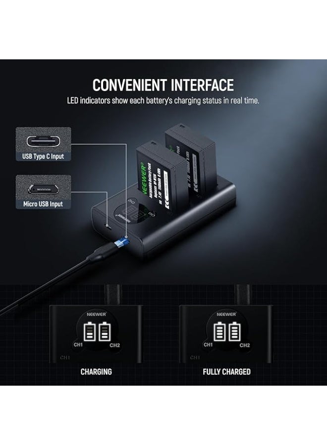 Neewer Dual-Channel Dual Camera Battery Charger USB-C with Two Backup Batteries - Fast Charging System and LCD Screen"_ Camera battery charger_ Dual charger_ Camera accessories - Image 5
