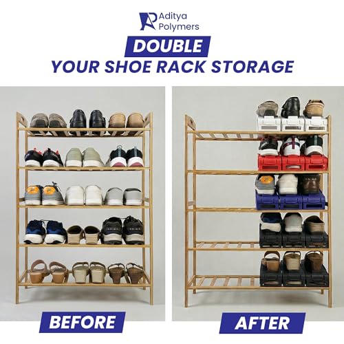 Aditya polymers Plastic Pack Of 12 Pcs. - Adjustable Shoe Organizers/Organiser/Shoe Shelf/Rack/Slots/Holders/Space Saver/Double Deck/Layer/Storage Cum Organizer - Multicoloured, 27 X 10.5 X7.5 cm - Image 2