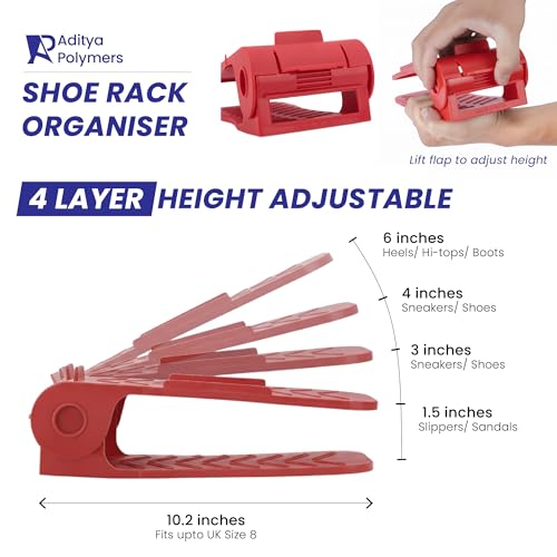 Aditya polymers Plastic Pack Of 12 Pcs. - Adjustable Shoe Organizers/Organiser/Shoe Shelf/Rack/Slots/Holders/Space Saver/Double Deck/Layer/Storage Cum Organizer - Multicoloured, 27 X 10.5 X7.5 cm - Image 4