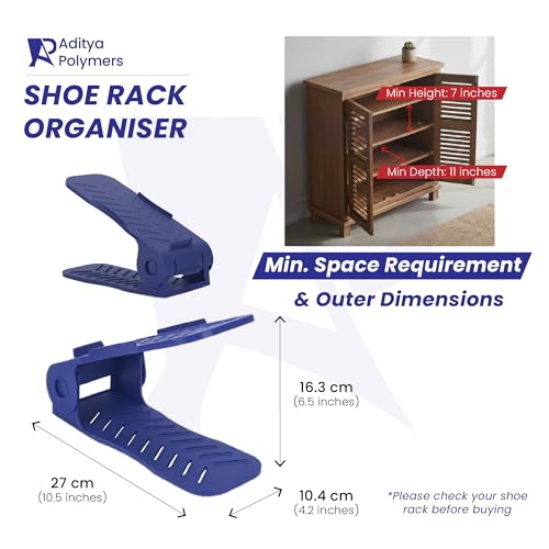 Aditya polymers Plastic Pack Of 12 Pcs. - Adjustable Shoe Organizers/Organiser/Shoe Shelf/Rack/Slots/Holders/Space Saver/Double Deck/Layer/Storage Cum Organizer - Multicoloured, 27 X 10.5 X7.5 cm - Image 3