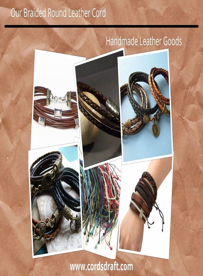 Cords Craft, Round Braided Leather Cord 4mm, Bolo Tie Leather Cords, Leather Bracelet Cords, DIY Crafts, Genuine Round Leather Cord for Bracelet, Dark Brown Color, Hand Braided, 5.46 Yards = 5 Meters - Image 4