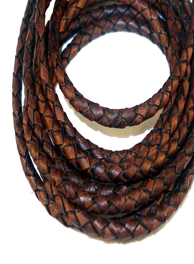 Cords Craft, Round Braided Leather Cord 4mm, Bolo Tie Leather Cords, Leather Bracelet Cords, DIY Crafts, Genuine Round Leather Cord for Bracelet, Dark Brown Color, Hand Braided, 5.46 Yards = 5 Meters - Image 5