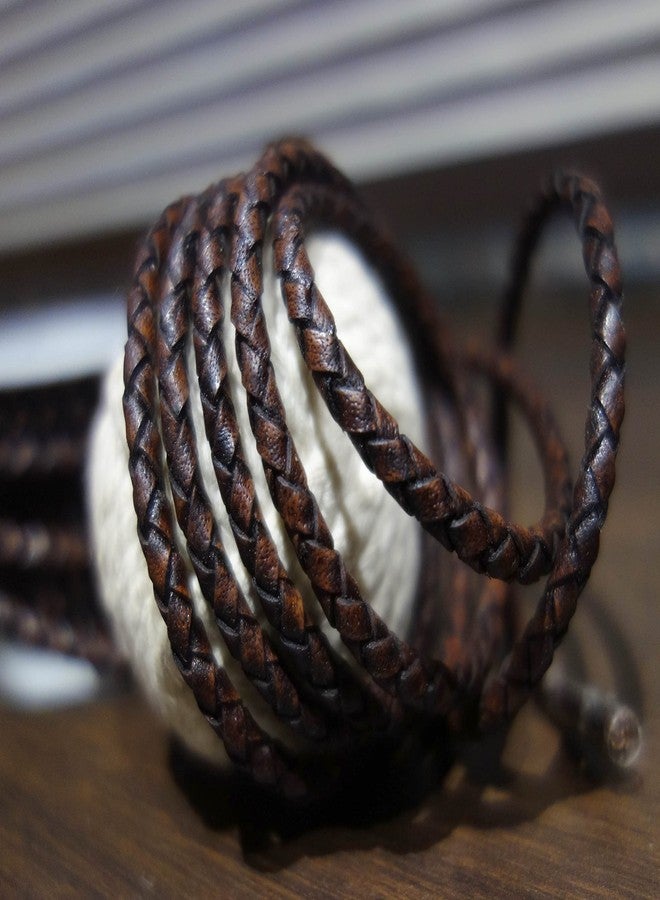 Cords Craft, Round Braided Leather Cord 4mm, Bolo Tie Leather Cords, Leather Bracelet Cords, DIY Crafts, Genuine Round Leather Cord for Bracelet, Dark Brown Color, Hand Braided, 5.46 Yards = 5 Meters - Image 2