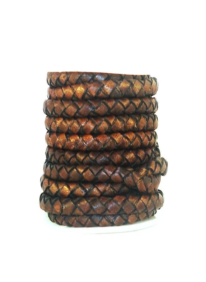 Cords Craft, Round Braided Leather Cord 4mm, Bolo Tie Leather Cords, Leather Bracelet Cords, DIY Crafts, Genuine Round Leather Cord for Bracelet, Dark Brown Color, Hand Braided, 5.46 Yards = 5 Meters - Image 1