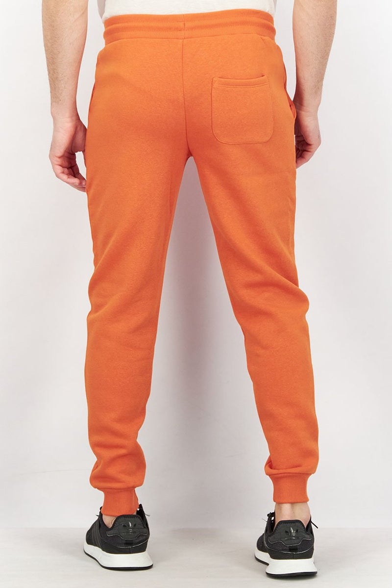 Cavalli Class Men Regular Fit Drawstring Brand Logo Sweatpants, Orange - Image 3