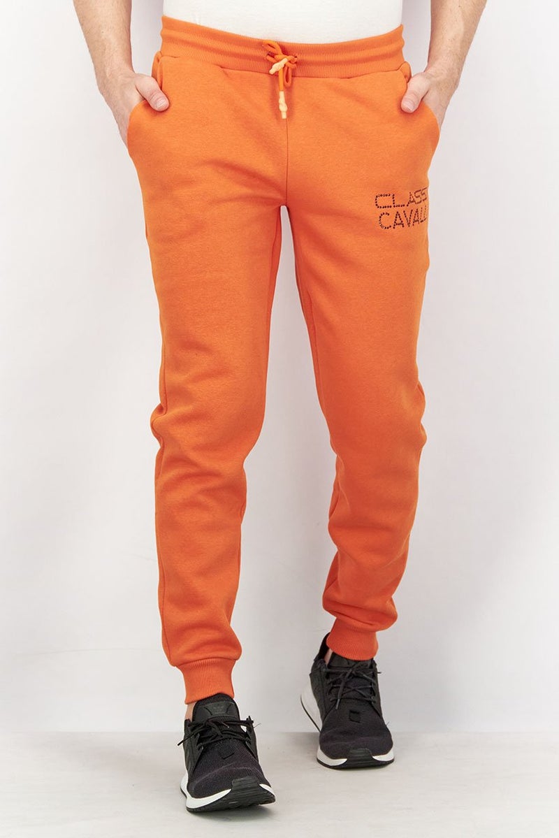Cavalli Class Men Regular Fit Drawstring Brand Logo Sweatpants, Orange - Image 1