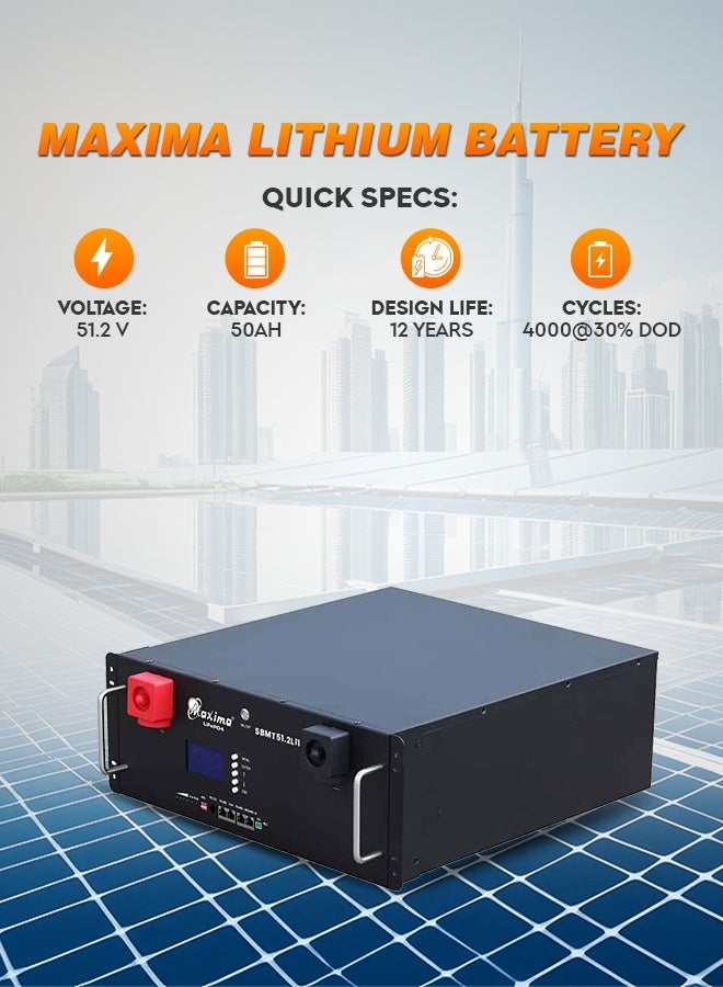 Maxima SBM 51.2LI050 Rack Lithium Battery 51.2V 50Ah LiFePO4 Energy Storage Module for Solar UPS Telecom Systems with BMS High Performance Long Cycle Life - Image 3
