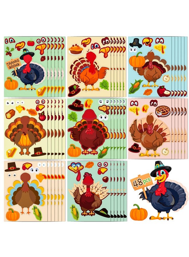 ماكس فن مجموعة من 48 ملصقًا لعيد الشكر للأطفال، ملصقات صنع الديك الرومي، الحرف اليدوية، ألعاب حفلات عيد الشكر، الأنشطة، اللوازم لحشو أكياس الحلوى - Image 1