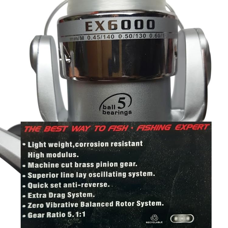 Aoqiusite Ex 6000 Fishing Spinning Reel 5 Ball Bearings Takes 200M Size 40 - Image 3
