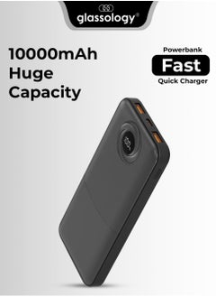 glassology 10000mAh Powerbank with PD 20W + QC 22.5W Fast Charging, Dual USB Output, and Digital Display (Black)  - Image 1