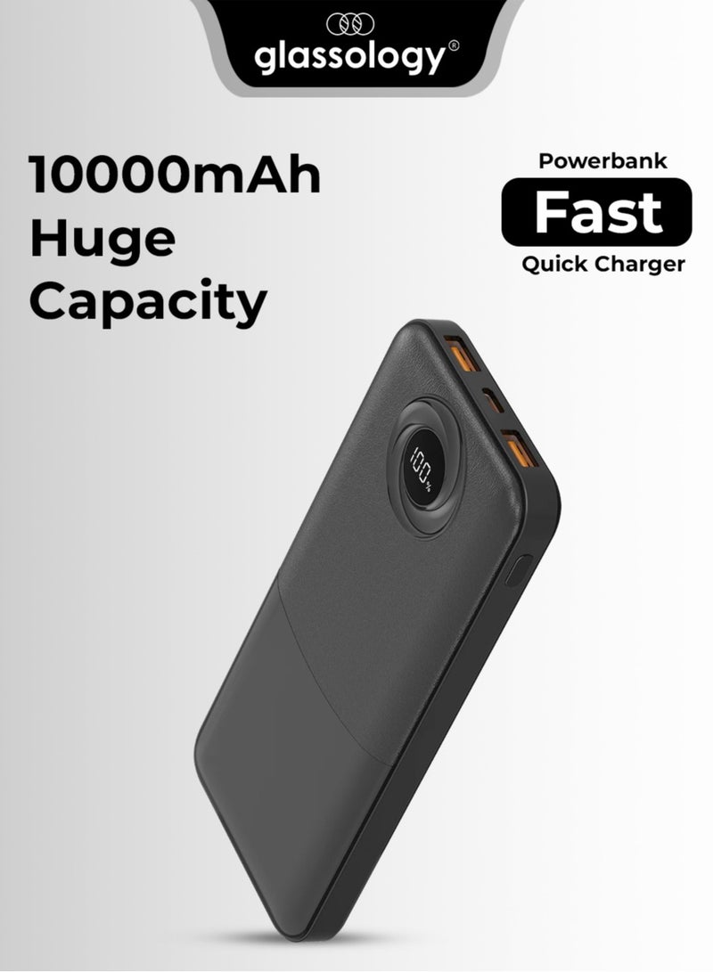 glassology 10000mAh Powerbank PD 20W QC 22.5W Fast Charging Dual USB Output Digital Display Black Compatible with All Apple Devices - Image 1