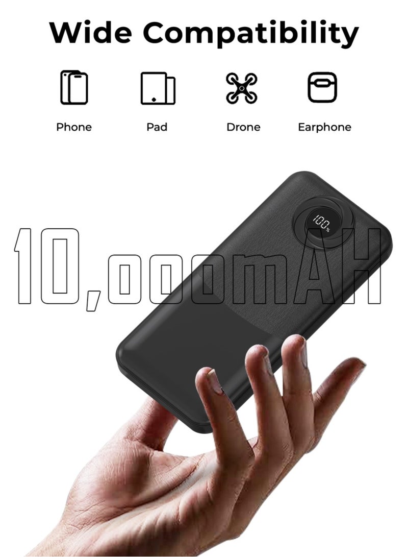 glassology 10000mAh Powerbank PD 20W QC 22.5W Fast Charging Dual USB Output Digital Display Black Compatible with All Apple Devices - Image 3