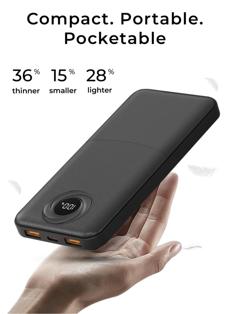 glassology 10000mAh Powerbank PD 20W QC 22.5W Fast Charging Dual USB Output Digital Display Black Compatible with All Apple Devices - Image 2