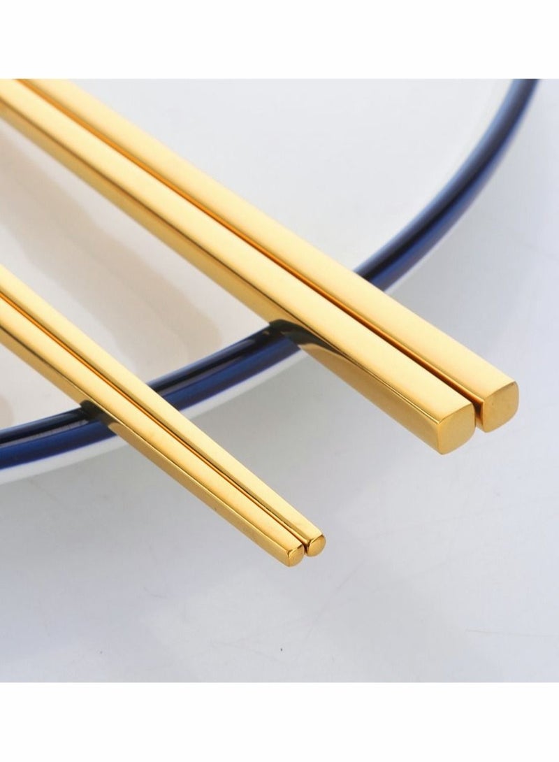 SYOSI Chopsticks Stainless Steel Chopsticks Gold Reusable Chopsticks 5 Pairs Dishwasher Safe Metal Stainless Chopsticks Lightweight Easy to Use Square Lightweight Chop Sticks Gift Set  - Image 3