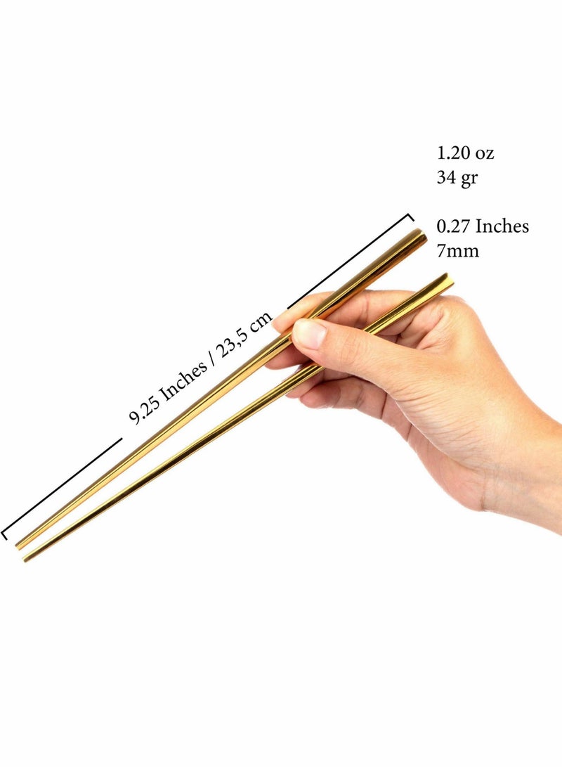 SYOSI Chopsticks Stainless Steel Chopsticks Gold Reusable Chopsticks 5 Pairs Dishwasher Safe Metal Stainless Chopsticks Lightweight Easy to Use Square Lightweight Chop Sticks Gift Set  - Image 5