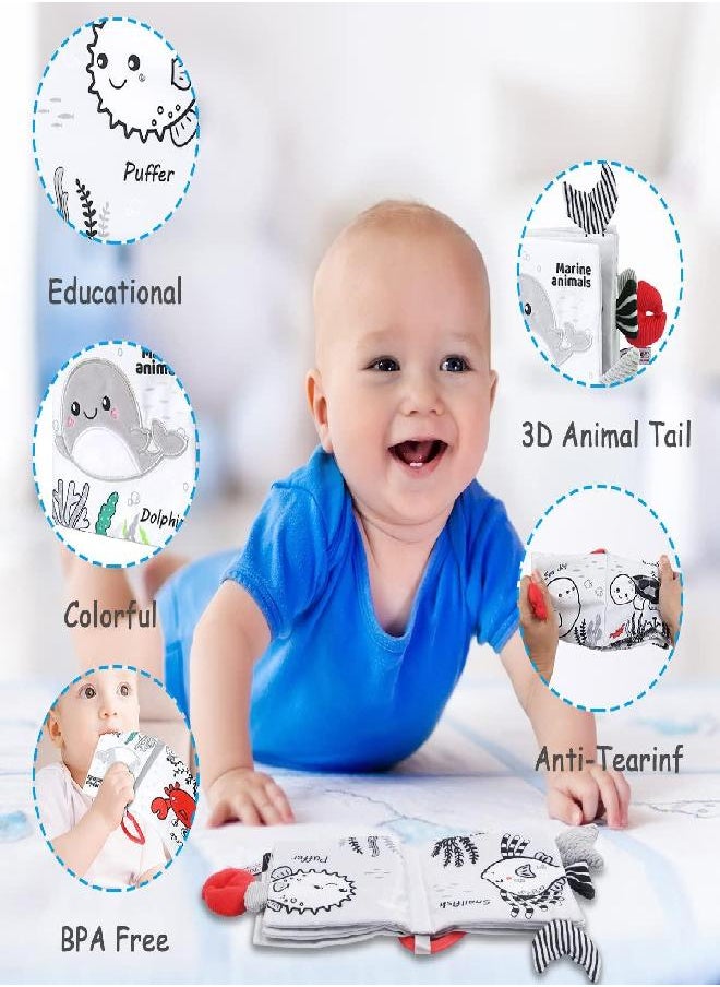 Vicloon Vicloon Soft Cloth Baby Books, Baby Books 0-6 Months, 3D Black and White High Contrast Soft Cloth Book, Washable Non-Toxic Early Baby Book  - Image 4
