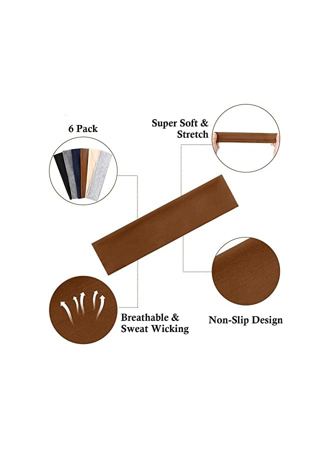 Zaboon 6 Pcs Headbands For Women Non-Slip Design Comfort Fabric Hair Bands For Sports Yoga Running - Image 5