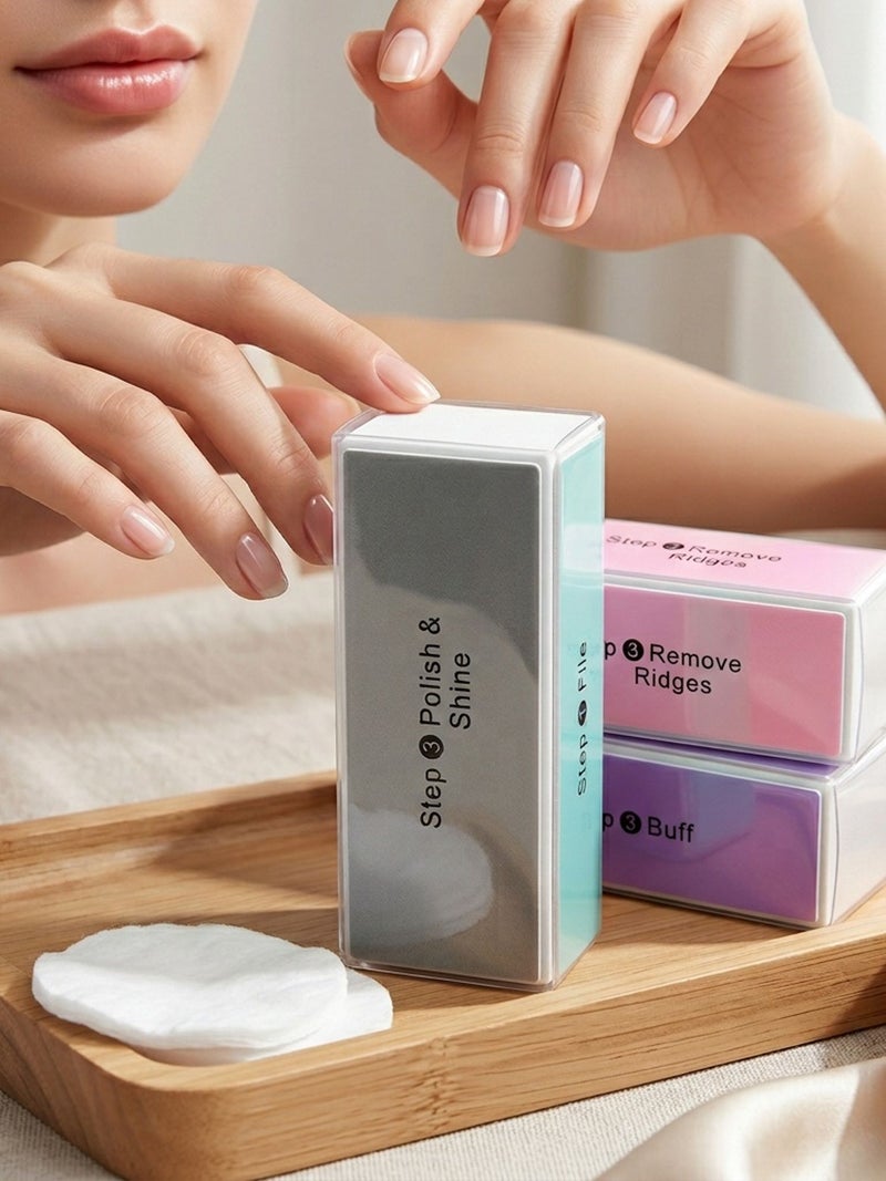 4 Pcs Random Color 4 Sided Nail Buffer Block Hypoallergenic Manicure Pedicure Tool For Smooth Shiny Nails - Image 1