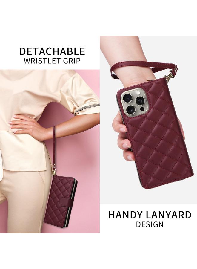 Zaboon Case For iPhone 11 Pro Crossbody Rhombic Zipper Tower Buckle Leather Phone Case with Lanyard - Image 5