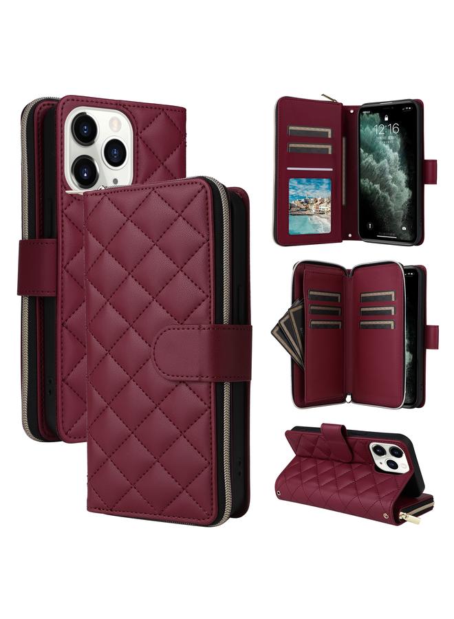 Zaboon Case For iPhone 11 Pro Crossbody Rhombic Zipper Tower Buckle Leather Phone Case with Lanyard - Image 1