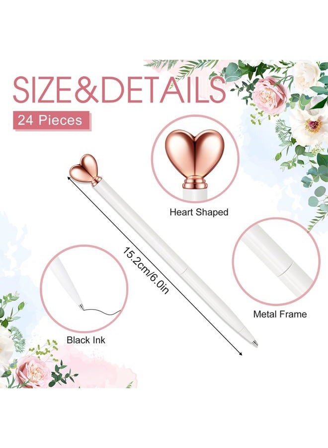 Thenshop 24 Pcs Heart Shaped Pens Retractable Metal Cute Pens 1.0 mm Black Ink Ballpoint Decorative Engagement Gifts for Bridesmaid Women Wedding Bridal Shower Sleepover Party(White) - Image 3