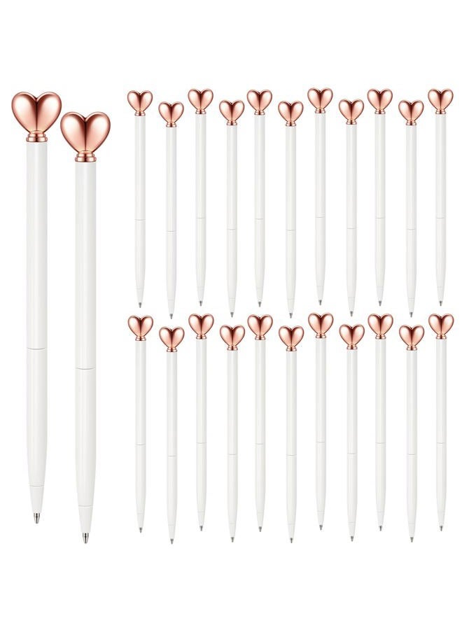 Thenshop 24 Pcs Heart Shaped Pens Retractable Metal Cute Pens 1.0 mm Black Ink Ballpoint Decorative Engagement Gifts for Bridesmaid Women Wedding Bridal Shower Sleepover Party(White) - Image 1