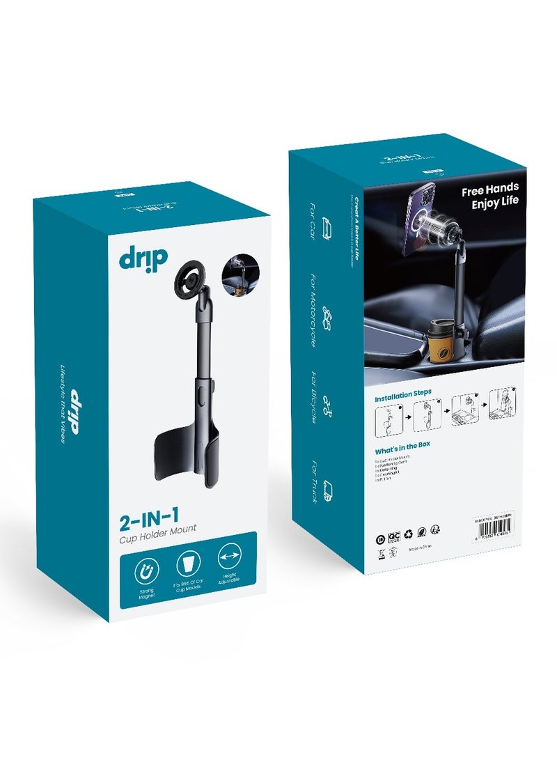 DRIP 2-in-1 Cup Holder Phone Mount – Adjustable Car Mount with MagSafe Compatibility, Extendable Arm & 360° Rotation - Image 4