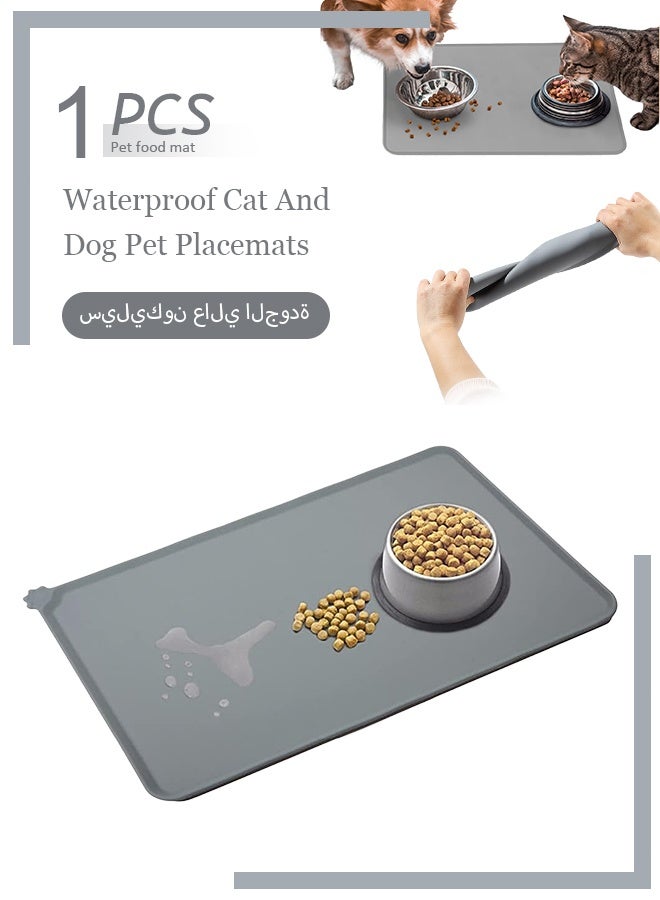 Feeding Mat, For Cat and Dogs Silicone Bowl Mat, Feeding Mat, Waterproof Dog Cat Mat Pet Placemat Premium Silicone FDA Grade Non-stick Non Slip Anti Spill Easy Clean ( Light Grey ) - Image 1