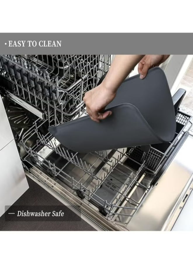 Feeding Mat, For Cat and Dogs Silicone Bowl Mat, Feeding Mat, Waterproof Dog Cat Mat Pet Placemat Premium Silicone FDA Grade Non-stick Non Slip Anti Spill Easy Clean ( Light Grey ) - Image 5