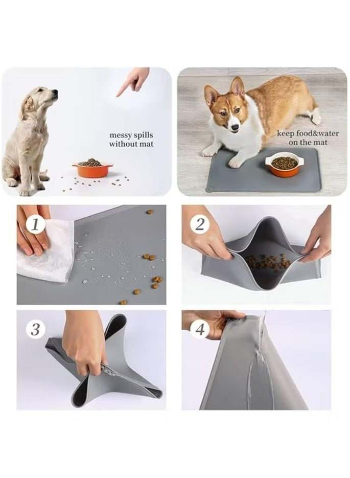 Feeding Mat, For Cat and Dogs Silicone Bowl Mat, Feeding Mat, Waterproof Dog Cat Mat Pet Placemat Premium Silicone FDA Grade Non-stick Non Slip Anti Spill Easy Clean ( Light Grey ) - Image 4