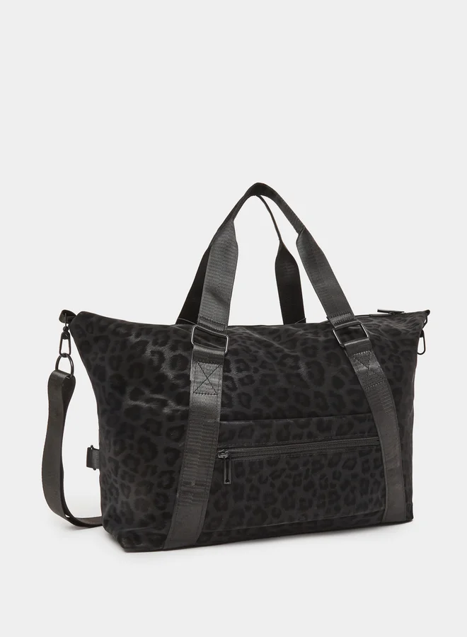 Black Leopard Print Gym Bag