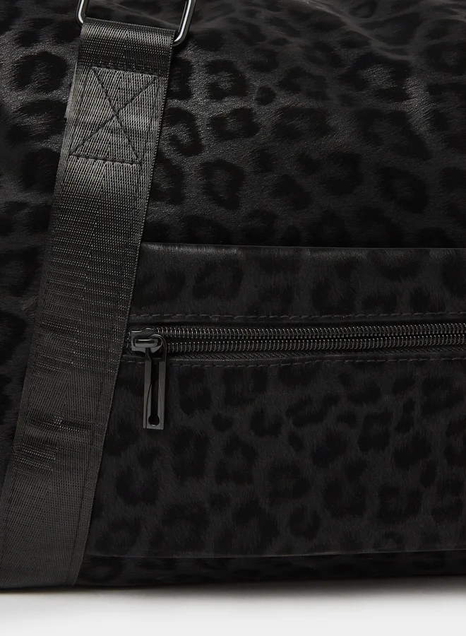 Styli Black Leopard Print Gym Bag